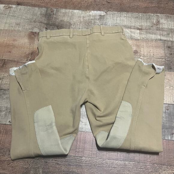 VEQUI Comfort Women's Tan Khaki Equestrian Breeches Knit Riding Pants Sz 30 - Picture 7 of 8
